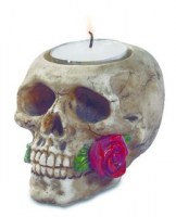 Gotico - Portacandela Teschio con Rosa