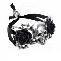 Gioielli - Bracciale Skull and Briar Roses - Metallo Anallergico - Nastro