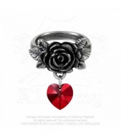 Gioielli - Gotico - Anello Rosa nera e Cuore - Swarovski