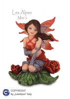 Les Alpes -  Fata Seduta Su Foglia di Rosa - Resina - Dipinta a mano - 032 005
